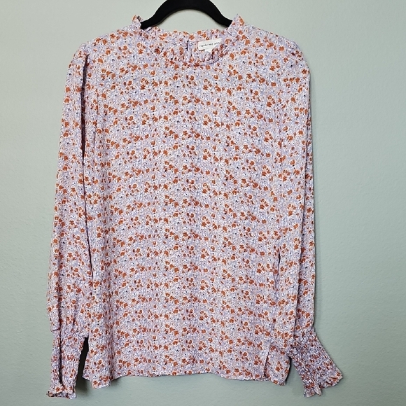 Cupcakes & Cashmere Lavender and Orange Ditzy Floral Long Sleeve Blouse Large - Picture 1 of 9
